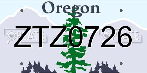 ZTZ0726 Oregon License Plate