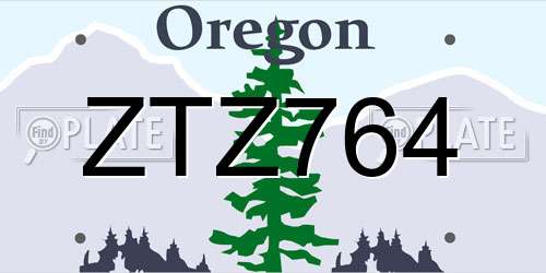 ZTZ764 Oregon License Plate