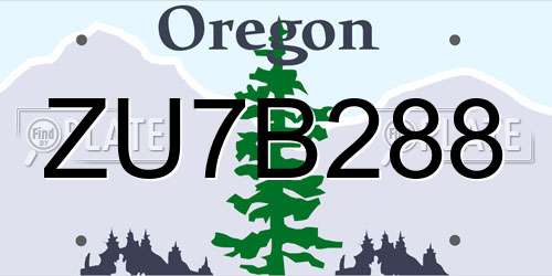 ZU7B288 Oregon License Plate