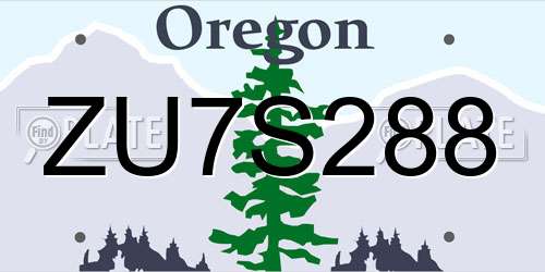 ZU7S288 Oregon License Plate