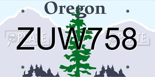 ZUW758 Oregon License Plate
