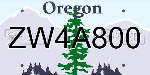 ZW4A800 Oregon License Plate