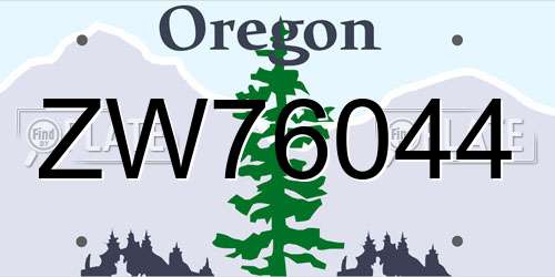 ZW76044 Oregon License Plate