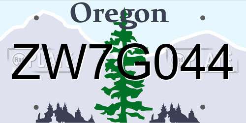 ZW7G044 Oregon License Plate