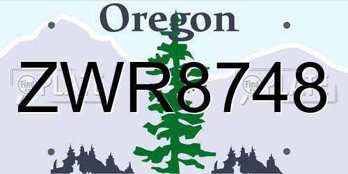ZWR8748 Oregon License Plate