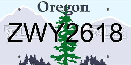ZWY2618 Oregon License Plate