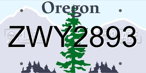 ZWY2893 Oregon License Plate