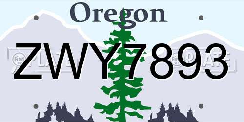 ZWY7893 Oregon License Plate
