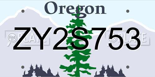 ZY2S753 Oregon License Plate
