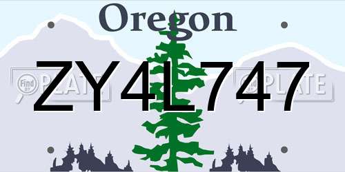 ZY4L747 Oregon License Plate