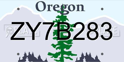 ZY7B283 Oregon License Plate