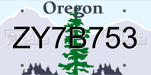 ZY7B753 Oregon License Plate