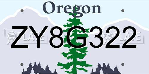 ZY8G322 Oregon License Plate