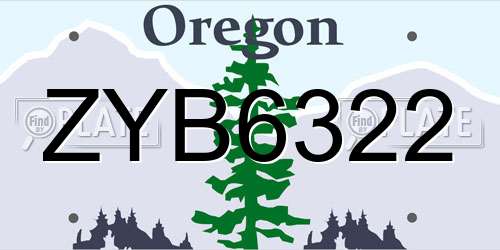 ZYB6322 Oregon License Plate