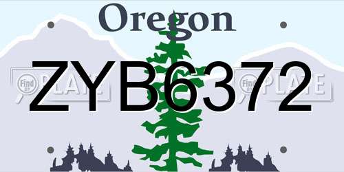 ZYB6372 Oregon License Plate