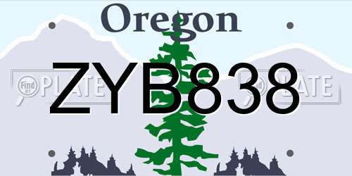 ZYB838 Oregon License Plate