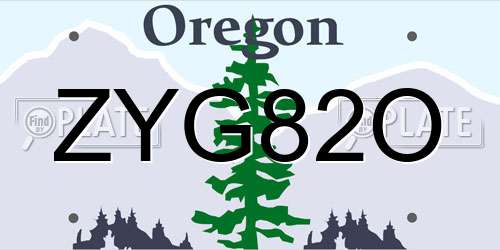 ZYG82O Oregon License Plate