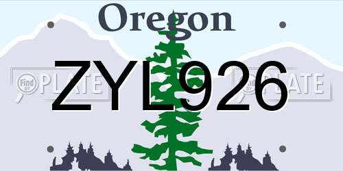 ZYL926 Oregon License Plate