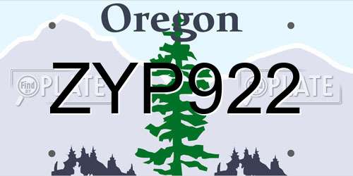 ZYP922 Oregon License Plate