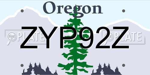 ZYP92Z Oregon License Plate