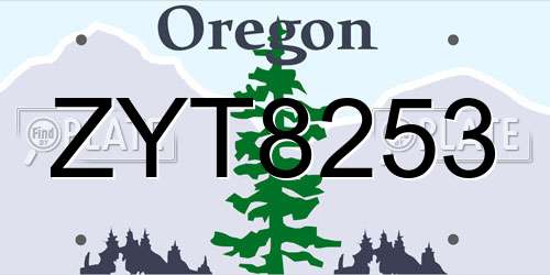 ZYT8253 Oregon License Plate