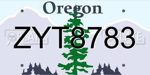 ZYT8783 Oregon License Plate