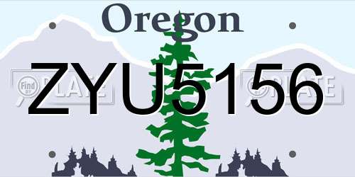 ZYU5156 Oregon License Plate