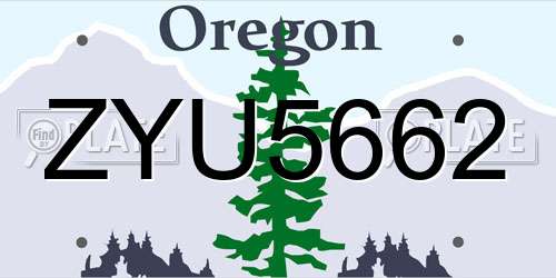 ZYU5662 Oregon License Plate