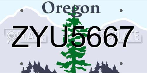 ZYU5667 Oregon License Plate