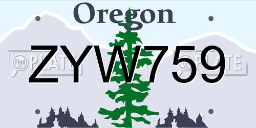 ZYW759 Oregon License Plate