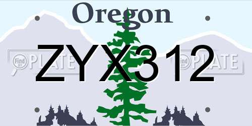 ZYX312 Oregon License Plate