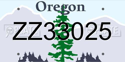 ZZ33025 Oregon License Plate
