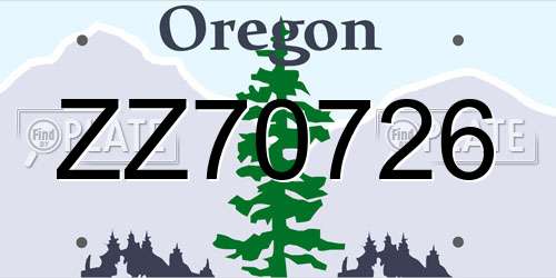ZZ70726 Oregon License Plate