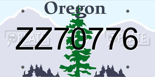 ZZ70776 Oregon License Plate