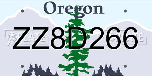 ZZ8D266 Oregon License Plate