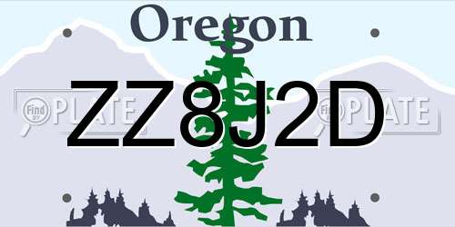 ZZ8J2D Oregon License Plate