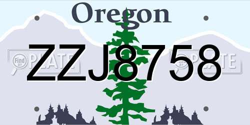 ZZJ8758 Oregon License Plate