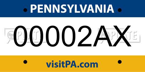 00002AX Pennsylvania License Plate