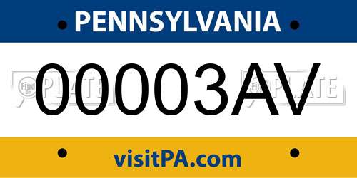 00003AV Pennsylvania License Plate