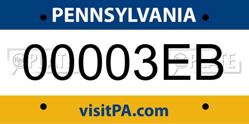 00003EB Pennsylvania License Plate