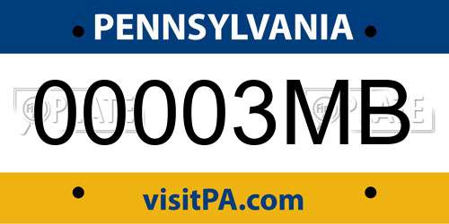 00003MB Pennsylvania License Plate