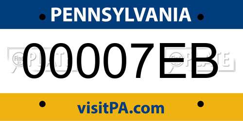 00007EB Pennsylvania License Plate