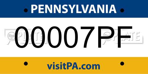 00007PF Pennsylvania License Plate