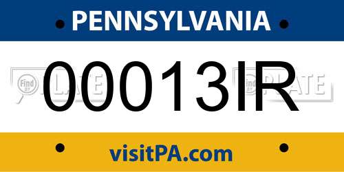 00013IR Pennsylvania License Plate