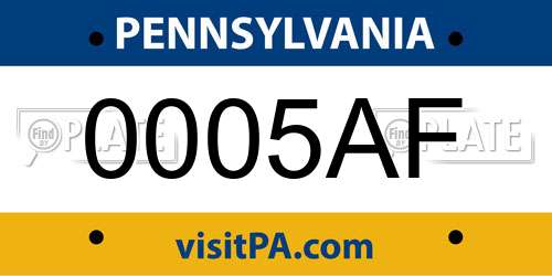 0005AF Pennsylvania License Plate