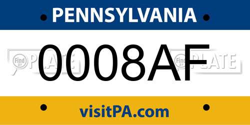 0008AF Pennsylvania License Plate