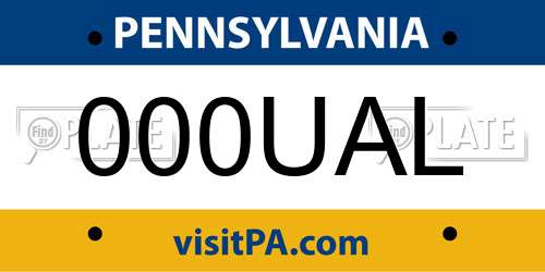 000UAL Pennsylvania License Plate