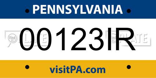 00123IR Pennsylvania License Plate