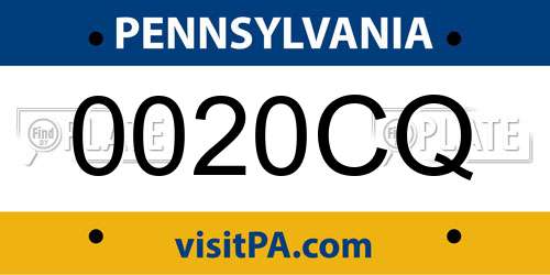 0020CQ Pennsylvania License Plate