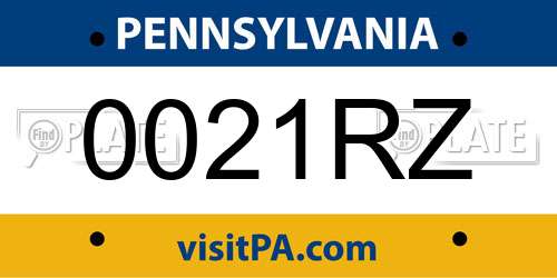 0021RZ Pennsylvania License Plate
